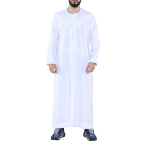 Men's Thobe Jubba Islamic Clothing Muslim Kaftan Emirati Omani Robe Arab Tassel - White - Thobez - 19