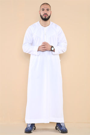 Men's Thobe Jubba Islamic Clothing Muslim Kaftan Emirati Omani Robe Arab Tassel - White - Thobez - 20