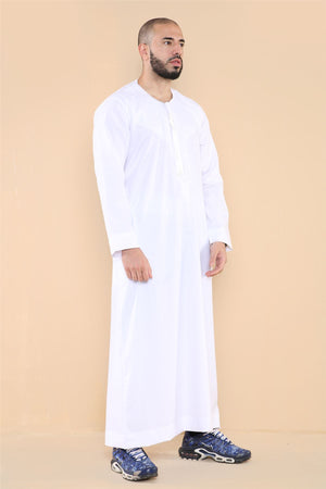 Men's Thobe Jubba Islamic Clothing Muslim Kaftan Emirati Omani Robe Arab Tassel - White - Thobez - 23