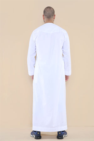 Men's Thobe Jubba Islamic Clothing Muslim Kaftan Emirati Omani Robe Arab Tassel - White - Thobez - 24