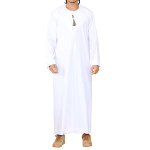 Men's Thobe Jubba Islamic Clothing Muslim Kaftan Emirati Omani Robe Arab Tassel - White - Thobez - 7