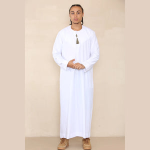 Men's Thobe Jubba Islamic Clothing Muslim Kaftan Emirati Omani Robe Arab Tassel - White - Thobez - 9