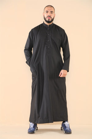 Men's Thobe Jubba Nehru Collar Islamic Clothing Muslim Kaftan Dress Robe - Black - Thobez - 10