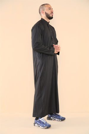 Men's Thobe Jubba Nehru Collar Islamic Clothing Muslim Kaftan Dress Robe - Black - Thobez - 11
