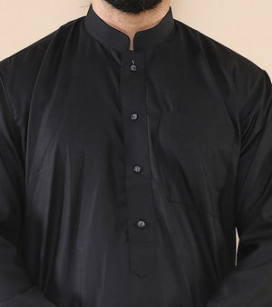 Men's Thobe Jubba Nehru Collar Islamic Clothing Muslim Kaftan Dress Robe - Black - Thobez - 12