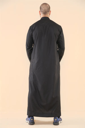 Men's Thobe Jubba Nehru Collar Islamic Clothing Muslim Kaftan Dress Robe - Black - Thobez - 13