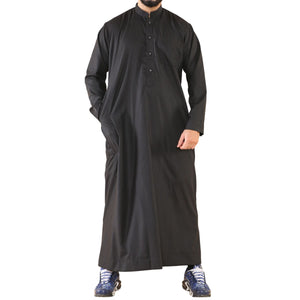 Men's Thobe Jubba Nehru Collar Islamic Clothing Muslim Kaftan Dress Robe - Black - Thobez - 7