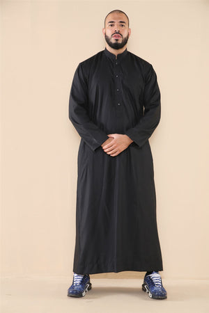 Men's Thobe Jubba Nehru Collar Islamic Clothing Muslim Kaftan Dress Robe - Black - Thobez - 9