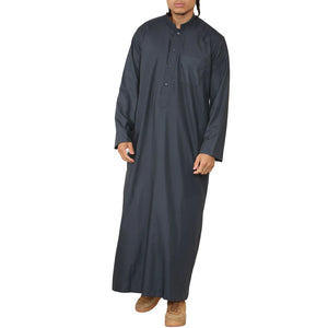 Men's Thobe Jubba Nehru Collar Islamic Clothing Muslim Kaftan Dress Robe - Charcoal - Thobez - 21