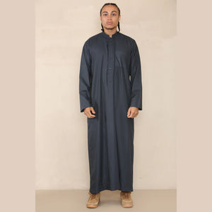 Men's Thobe Jubba Nehru Collar Islamic Clothing Muslim Kaftan Dress Robe - Charcoal - Thobez - 22