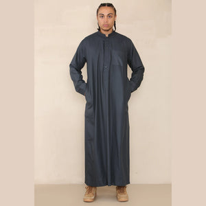 Men's Thobe Jubba Nehru Collar Islamic Clothing Muslim Kaftan Dress Robe - Charcoal - Thobez - 23
