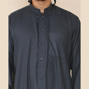 Men's Thobe Jubba Nehru Collar Islamic Clothing Muslim Kaftan Dress Robe - Charcoal - Thobez - 24