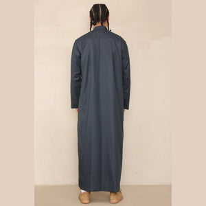 Men's Thobe Jubba Nehru Collar Islamic Clothing Muslim Kaftan Dress Robe - Charcoal - Thobez - 27