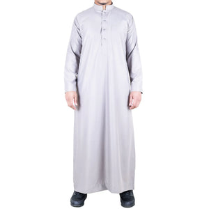 Men's Thobe Jubba Nehru Collar Islamic Clothing Muslim Kaftan Dress Robe - Cream - Thobez - 35