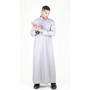 Men's Thobe Jubba Nehru Collar Islamic Clothing Muslim Kaftan Dress Robe - Cream - Thobez - 38