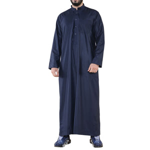 Men's Thobe Jubba Nehru Collar Islamic Clothing Muslim Kaftan Dress Robe - Navy - Thobez - 14