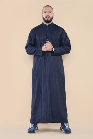 Men's Thobe Jubba Nehru Collar Islamic Clothing Muslim Kaftan Dress Robe - Navy - Thobez - 16