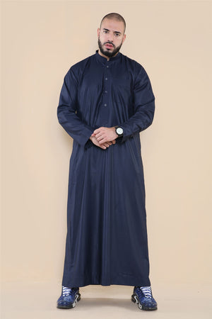 Men's Thobe Jubba Nehru Collar Islamic Clothing Muslim Kaftan Dress Robe - Navy - Thobez - 17