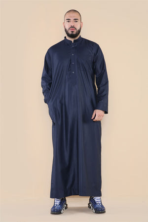 Men's Thobe Jubba Nehru Collar Islamic Clothing Muslim Kaftan Dress Robe - Navy - Thobez - 18