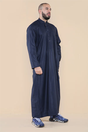 Men's Thobe Jubba Nehru Collar Islamic Clothing Muslim Kaftan Dress Robe - Navy - Thobez - 19