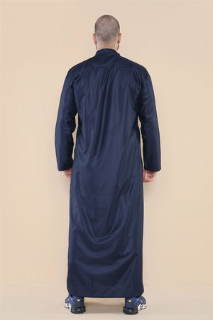 Men's Thobe Jubba Nehru Collar Islamic Clothing Muslim Kaftan Dress Robe - Navy - Thobez - 20