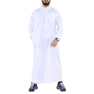 Men's Thobe Jubba Nehru Collar Islamic Clothing Muslim Kaftan Dress Robe - White - Thobez - 1