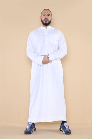 Men's Thobe Jubba Nehru Collar Islamic Clothing Muslim Kaftan Dress Robe - White - Thobez - 2