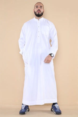 Men's Thobe Jubba Nehru Collar Islamic Clothing Muslim Kaftan Dress Robe - White - Thobez - 3