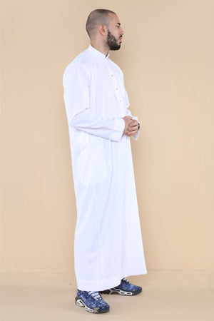 Men's Thobe Jubba Nehru Collar Islamic Clothing Muslim Kaftan Dress Robe - White - Thobez - 4