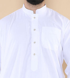 Men's Thobe Jubba Nehru Collar Islamic Clothing Muslim Kaftan Dress Robe - White - Thobez - 5
