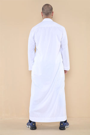 Men's Thobe Jubba Nehru Collar Islamic Clothing Muslim Kaftan Dress Robe - White - Thobez - 6