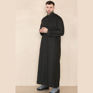 Męski thobe jubba z kołnierzem stójką Nehru odzież islamska muzułmański kaftan szata saudyjska - Czarny - Thobez - 21