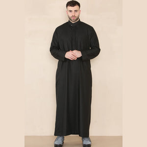Męski thobe jubba z kołnierzem stójką Nehru odzież islamska muzułmański kaftan szata saudyjska - Czarny - Thobez - 22