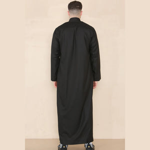 Męski thobe jubba z kołnierzem stójką Nehru odzież islamska muzułmański kaftan szata saudyjska - Czarny - Thobez - 23