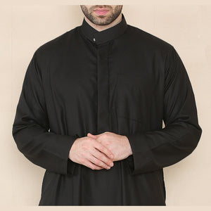Męski thobe jubba z kołnierzem stójką Nehru odzież islamska muzułmański kaftan szata saudyjska - Czarny - Thobez - 24