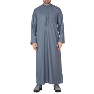 Męski thobe jubba z kołnierzem stójką Nehru odzież islamska muzułmański kaftan szata saudyjska - Szary - Thobez - 13
