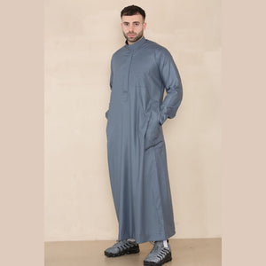 Męski thobe jubba z kołnierzem stójką Nehru odzież islamska muzułmański kaftan szata saudyjska - Szary - Thobez - 14