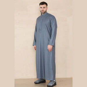 Męski thobe jubba z kołnierzem stójką Nehru odzież islamska muzułmański kaftan szata saudyjska - Szary - Thobez - 15