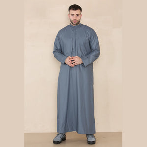 Męski thobe jubba z kołnierzem stójką Nehru odzież islamska muzułmański kaftan szata saudyjska - Szary - Thobez - 16
