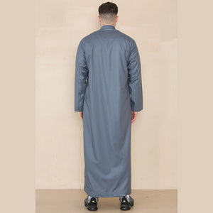Męski thobe jubba z kołnierzem stójką Nehru odzież islamska muzułmański kaftan szata saudyjska - Szary - Thobez - 17