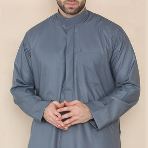 Męski thobe jubba z kołnierzem stójką Nehru odzież islamska muzułmański kaftan szata saudyjska - Szary - Thobez - 18