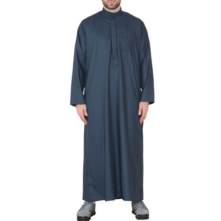 Men's Thobe Jubba Nehru Stand Collar Islamic Clothing Muslim Kaftan Eid Robe Saudi - Navy - Thobez - 1