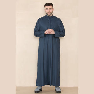 Męski thobe jubba z kołnierzem stójką Nehru odzież islamska muzułmański kaftan szata saudyjska - Granatowy - Thobez - 2