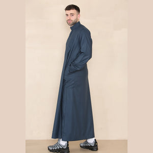 Męski thobe jubba z kołnierzem stójką Nehru odzież islamska muzułmański kaftan szata saudyjska - Granatowy - Thobez - 4