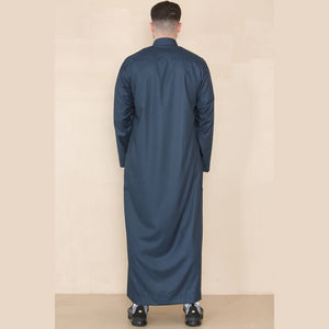Męski thobe jubba z kołnierzem stójką Nehru odzież islamska muzułmański kaftan szata saudyjska - Granatowy - Thobez - 6