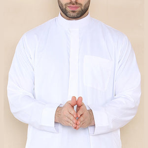 Męski thobe jubba z kołnierzem stójką Nehru odzież islamska muzułmański kaftan szata saudyjska - Biały - Thobez - 11