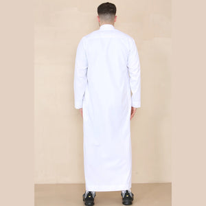 Męski thobe jubba z kołnierzem stójką Nehru odzież islamska muzułmański kaftan szata saudyjska - Biały - Thobez - 12