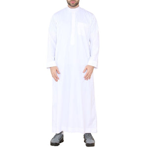 Męski thobe jubba z kołnierzem stójką Nehru odzież islamska muzułmański kaftan szata saudyjska - Biały - Thobez - 7