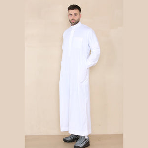 Męski thobe jubba z kołnierzem stójką Nehru odzież islamska muzułmański kaftan szata saudyjska - Biały - Thobez - 9