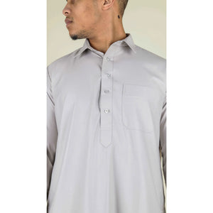 Męska thobe jubba z kołnierzem wykładanym muzułmańska bawełniana kaftan szata arabska - Beżowy - Thobez - 34